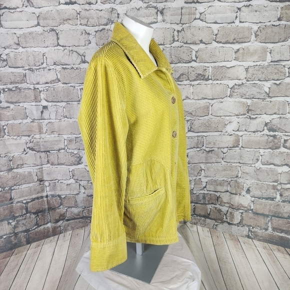 J Jill Wide Cord Button Front Shacket Citron Yellow Size Medium Boho Casual - Picture 8 of 11